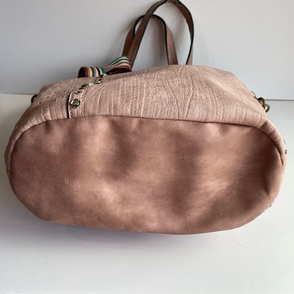 Paula Rossi Faux Leather Tote Large Pink Studded Crossbody Travel Boho Purse - Picture 7 of 11